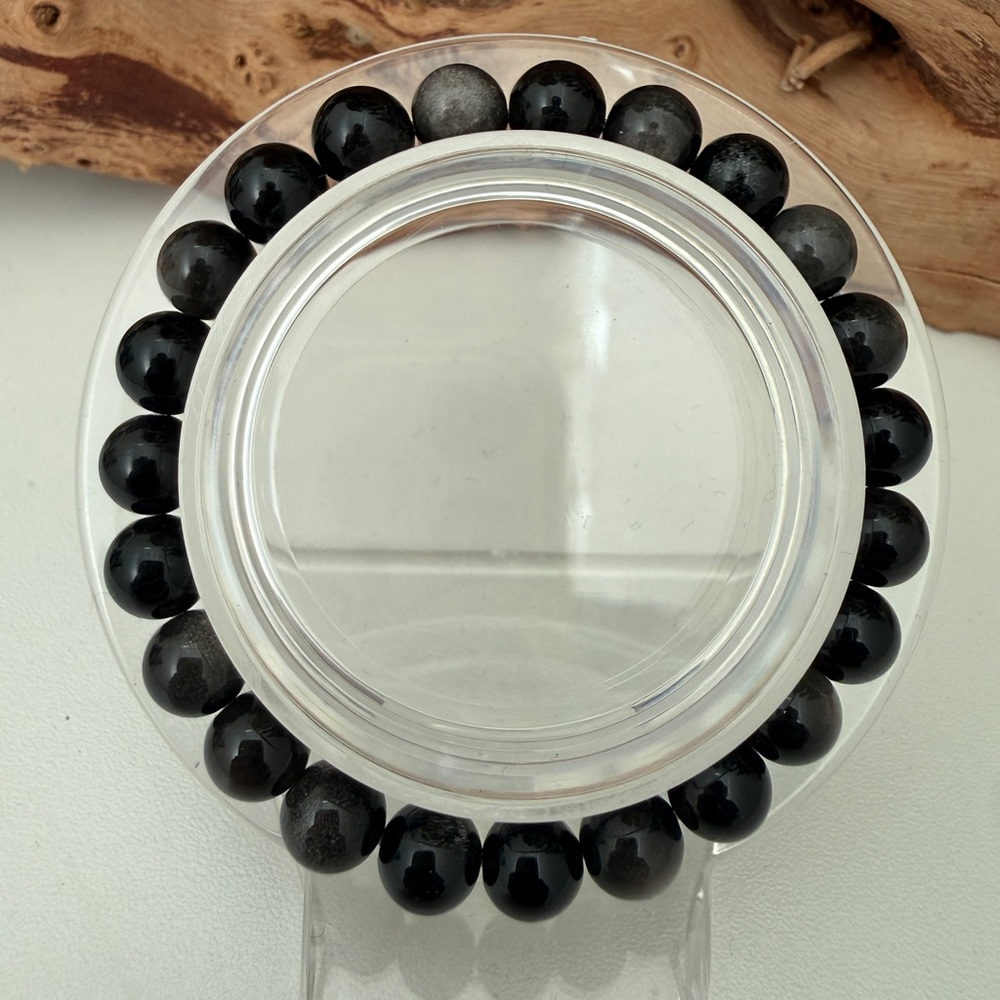 Silver Sheen Obsidian 8mm Gemstone Bracelet Protection Energy Healing Unisex - Picture 2 of 6